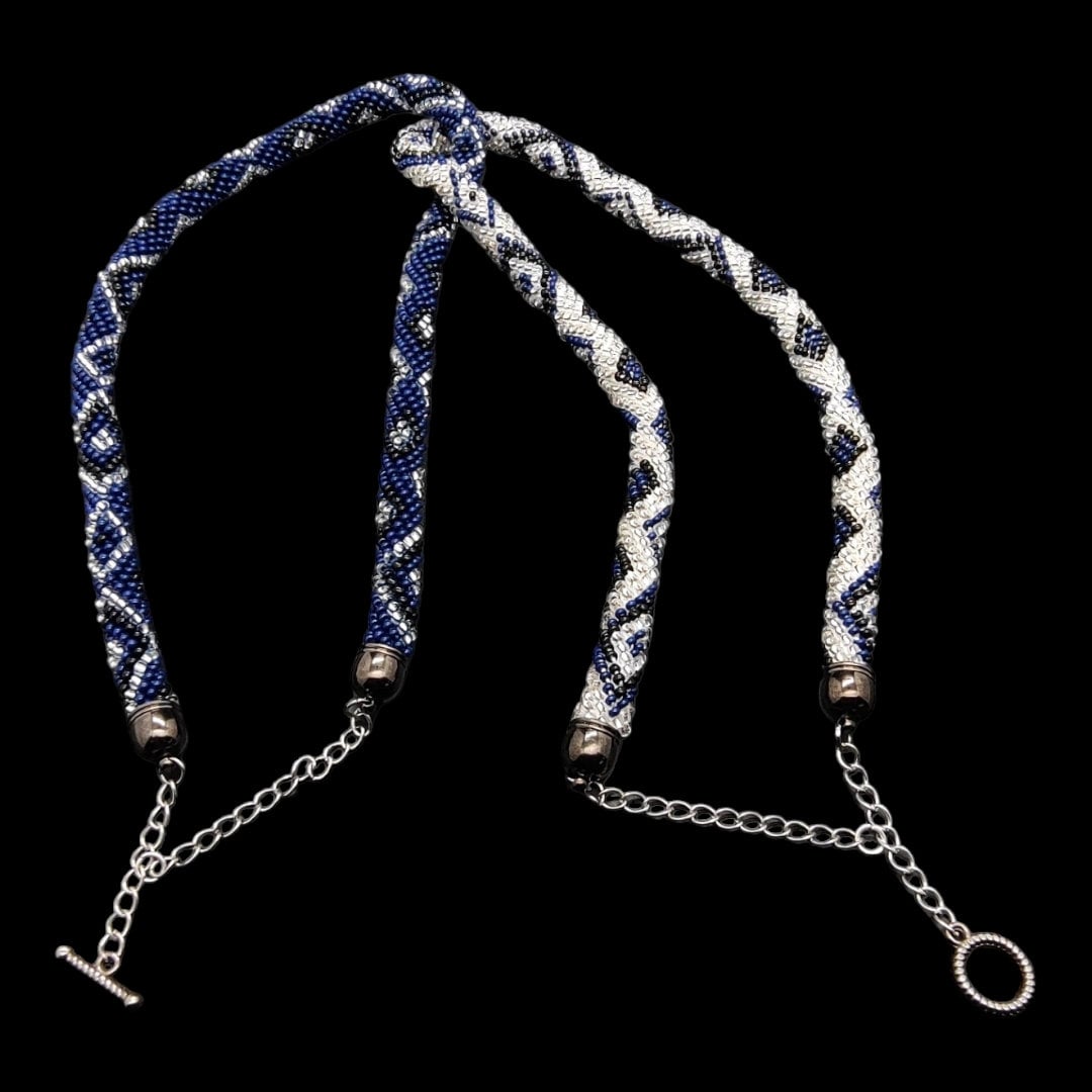 Häkelkette, Halskette aus Rocailles / Doppelsträngige Schlauchkette / Halskette gehäkelte aus 3.400 Perlen/Rocailles  #1612204671